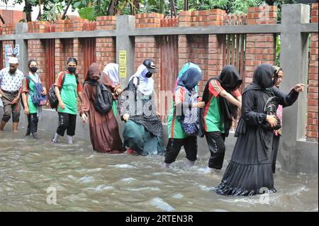 After continuous rain for 1 hour, water freezes in Jigatola & people's travel became very difficult. Dhaka, Bangladesh. 11th Sep, 2023. (Photo by Md. Saiful Amin/Pacific Press/Sipa USA) Credit: Sipa USA/Alamy Live News Stock Photo