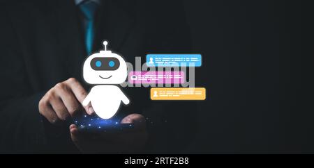Chat bots AI artificial intelligence Digital Age offering 24/7 support Customer Service human resources, making businesses information online technolo Stock Photo