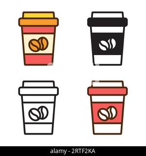 coffee cup icon in 4 style: flat, glyph, outline, duotone Stock Vector