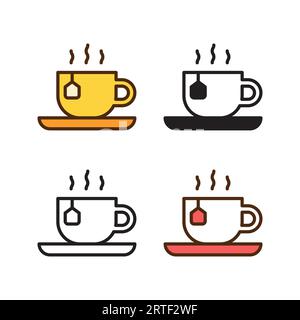 hot tea cup icon in 4 style: flat, glyph, outline, duotone Stock Vector