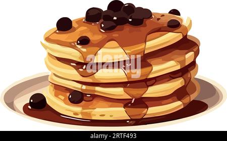 Stack of pancakes with syrup and berries. Stock Vector