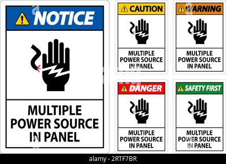 Danger Sign Multiple Power Source In Panel Stock Vector