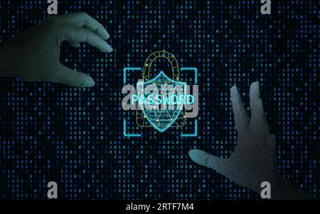 Hacker's hands trying to take your personal information, but not able to as it is locked and protects your personal identity Stock Photo