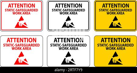 Static Warning Sign Attention - Static-Safeguarded Work Area Stock Vector