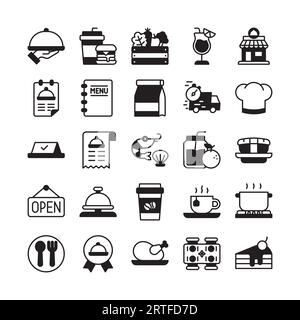 Food and restaurant icon set in glyph style Stock Vector