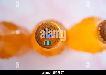 10 September 2023 - Calgary Alberta Canada - Bottels of Nigerian Fanta Stock Photo