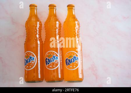 10 September 2023 - Calgary Alberta Canada - Bottels of Nigerian Fanta Stock Photo