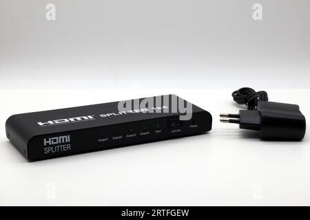 HDMI Splitter. High Definition Multimedia Interface 1x4 isolated on white background Stock Photo