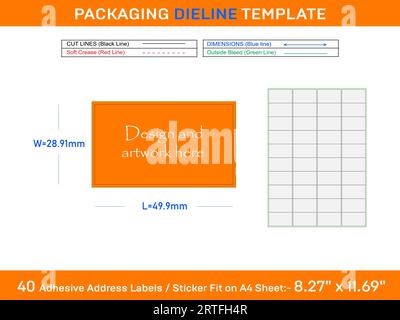 40 Adhesive Address Labels Die line Template 49.9 x 28.91mm Stock Vector