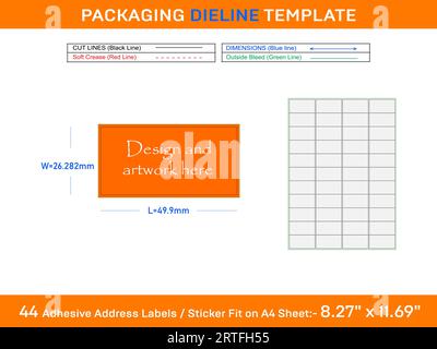 44 Adhesive Address Labels Die line Template 49.9 x 26.282mm Stock Vector