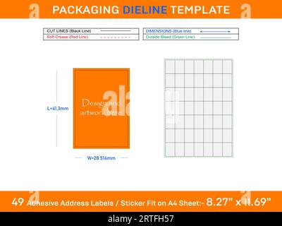 49 Adhesive Address Labels Die line Template 28.514 x 41.3mm Stock Vector