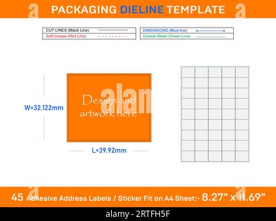 45 Adhesive Address Labels Die line Template 39.92 x 32.122mm Stock Vector