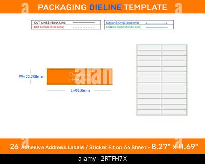 26 Adhesive Address Labels Die line Template 99.8 x 22.238mm Stock Vector