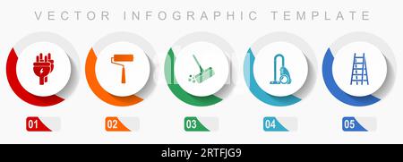 House services icon set, miscellaneous icons such as plug, paint roller, broom, vacuum cleaner and ladder, flat design vector infographic template, we Stock Vector