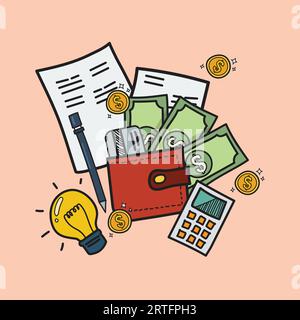 Cost control concept in doodle style. Vector illustration Stock Vector