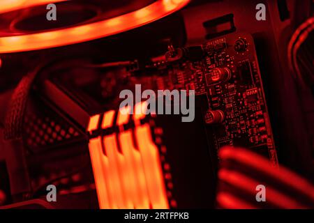 Detailed view of premium components inside a top-tier gaming computer, showcasing cutting-edge technology. Stock Photo