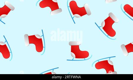 vector seamless pattern of flat cartoon ice skates and snow flakes isolated on pink background. Stock Vector