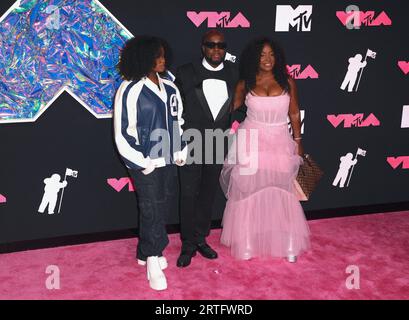 Newark, United States. 12th Sep, 2023. Angelina Claudinelle Jean, Wyclef Jean and Claudinette Jean attend the 2023 MTV Video Music Awards at the Prudential Center in New Jersey on September 12, 2023. Photo by Charles Guerin/ABACAPRESS.COM Credit: Abaca Press/Alamy Live News Stock Photo