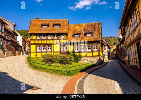 Exploring the southern Harz region in the beautiful half-timbered town of Stolberg - Saxony-Anhalt - Germany Stock Photo