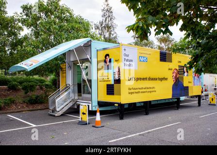 Our Future Health mobile clinic, Tesco car park, Lower High Street, Watford, Hertfordshire, England, UK Stock Photo
