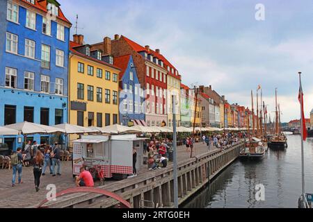 Summer view of Nyhavn pier with color buildings i ships,  in the Old Town of Copenhagen, Denmark Stock Photo