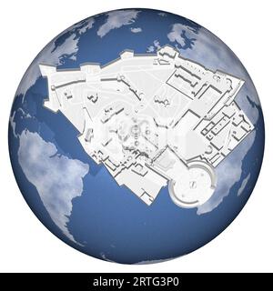 Outline, plan and country borders of the Vatican City with the world in the background. 3D illustration Stock Photo
