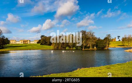 Looking over the Octagon Lake at Stowe, Buckinghamshire, UK Stock Photo