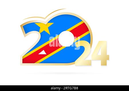 Year 2024 With Flag Of DR Congo And In Color Palate Of DR Congo Flag   Year 2024 With Dr Congo Flag Pattern Vector Illustration 2rtg7b8 