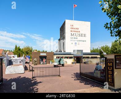 Entrance of 'Le Grand Bunker' in Ouistreham, France, a former German bunker of the WWII converted into a museum dedicated to the Atlantic Wall. Stock Photo