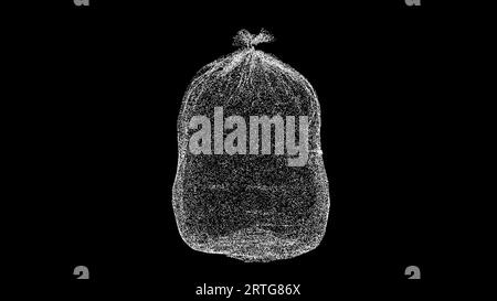 3D Garbage bag on black bg. Ecological concept. Business advertising backdrop. For title, text, presentation. 3d animation Stock Photo