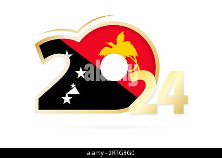 Year 2024 with Papua New Guinea Flag pattern. Vector Illustration. Stock Vector