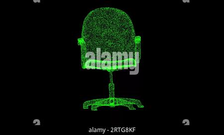 3D office chair on black background. Furniture concept. Business advertising backdrop. For title, text, presentation. 3d animation. Stock Photo