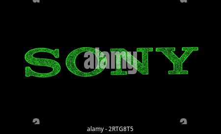 3D SONY logo on black background. Games and Entertainment concept. Entertainment industry. Business advertising backdrop. For title, text Stock Photo