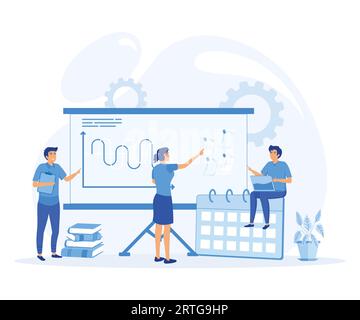 Business planning, management, organization, success strategy. People work together making a plan on a board. flat vector modern illustration Stock Vector