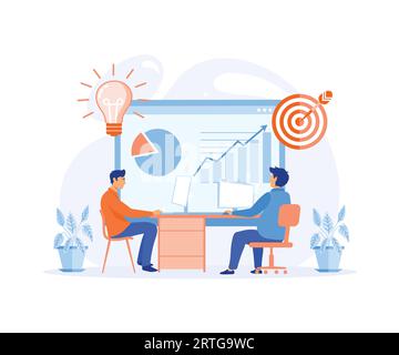 business concept. Group of business people having a meeting around a conference table. flat vector modern illustration Stock Vector