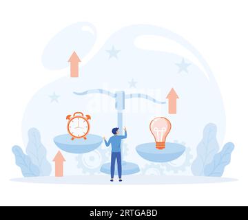 Balance between time and cost of an idea. Payment of creativity. Idea value, solution and expenses balance. flat vector modern illustration Stock Vector