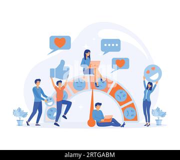 Concept of Client Feedback, Consumer Online report. Customer Satisfaction Meter with Emotions Icons. Survey Clients, flat vector modern illustration Stock Vector