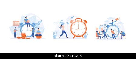 An Objective Assessment Possibilities Deadline. running in hurry to chase deadline. Office deadline. set flat vector modern illustration Stock Vector