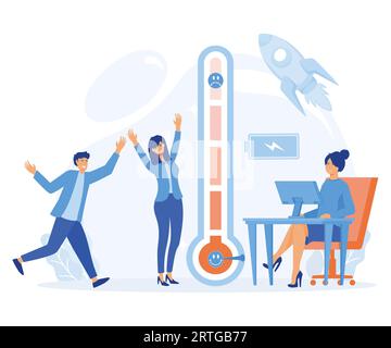 Thermometer as stress level scale emotions, Energetic business woman ...