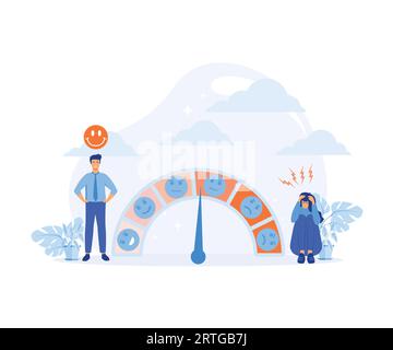 Stress level, mood scale. Tired person due to emotional and work overload. Depressed and mental illnesses. flat vector modern illustration Stock Vector