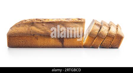 Marble sponge cake. Cake with cocoa and vanilla taste isolated on the white background. Stock Photo