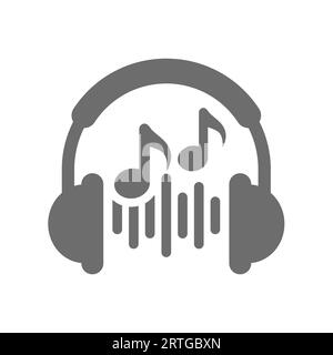 Headphones, sound and notes vector icon. Listening music, headset symbol. Stock Vector
