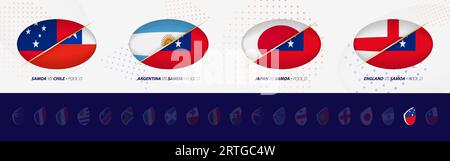 Rugby competition icons of Samoa rugby national team, all four matches icon in pool. Vector set. Stock Vector