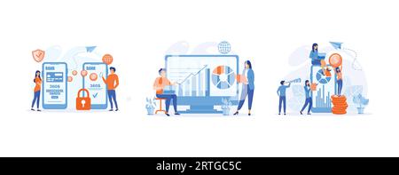 successful contact less payment transaction. analyzes bank data. Pos-terminal and payment systems, set flat vector modern illustration Stock Vector