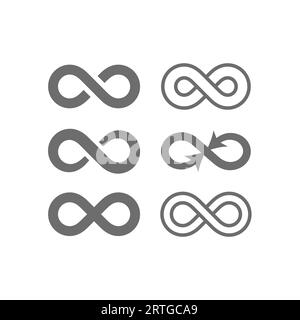 Infinity sign outline and filled vector icon set. Loop with arrows icons. Stock Vector