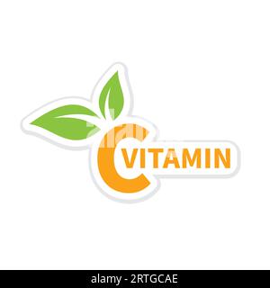 Vitamin c colorful sticker. Vector micronutrients label. Stock Vector
