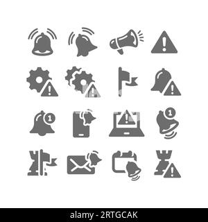 Reminder, notification bell vector icon set. Error message, problem flag and warning sign icons. Stock Vector