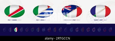 Rugby competition icons of Italy rugby national team, all four matches icon in pool. Vector set. Stock Vector