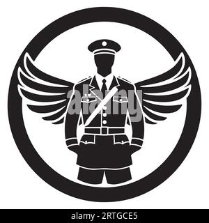 Aviation black emblem, badge or logo. Military and civil aviation icon. Air force symbol. Vector stock illustration. Stock Vector