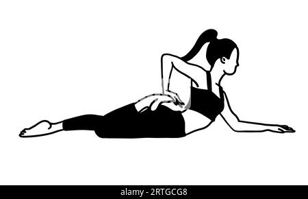 Training in yoga pose female character. Meditation, pilates, mental health. Female, lady, woman, girl. Vector illustration in cartoon flat style isola Stock Vector